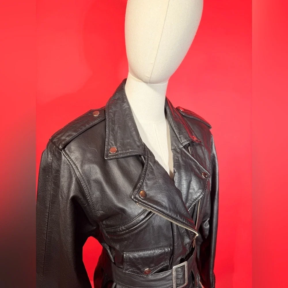 Vintage 1980s Wilson’s Leather Black Leather Oversized Moto Jacket - Picture 8 of 12